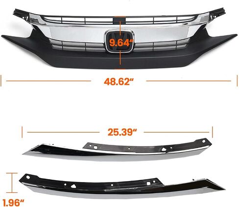 3pcs الأمامي المصد مصبوب FIT 2016 2017 2018 Honda Civic Coupe Sedan Extral Grille & Goyid Trims Part in Saudi Arabia