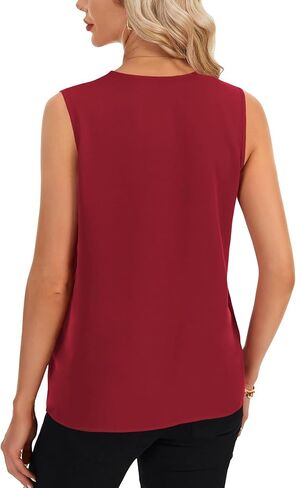 Rooscier Women's Colorblock V Neck Sleeveless Loose Fit Office Blouse Tank Top Shirt in Kuwait