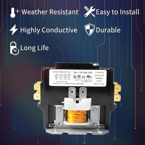 Wells HVAC Contactor 24VAC Coil، Carrier Motor Contactor AC Single Pole 30 Amp Contactor متوافق مع الضاغط الثقيل ومكيف الهواء وأنظمة التبريد (معتمد من UL) in Kuwait