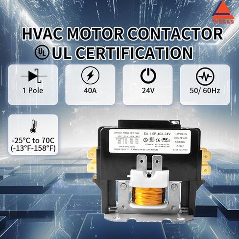 Wells HVAC Contactor 24VAC Coil، Carrier Motor Contactor AC Single Pole 30 Amp Contactor متوافق مع الضاغط الثقيل ومكيف الهواء وأنظمة التبريد (معتمد من UL) in Kuwait