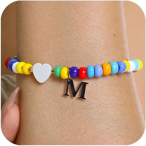 Colorful Initial Bracelet for Women Girls Boho Beaded Bracelet for Beach Cute Letter Pendant for Women Girls Personalized Handmade Jewelry Gift in Saudi Arabia