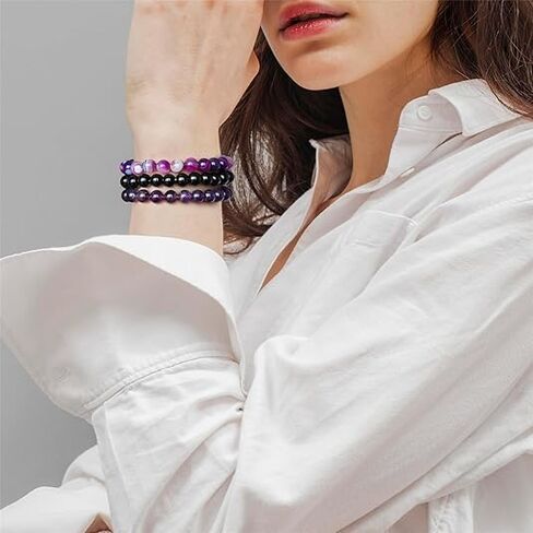 3 PCS Healing Crystal Beaded Bracelets for Women,Natural Stone Beads Stretch Bracelet Jewelry Gifts in Saudi Arabia