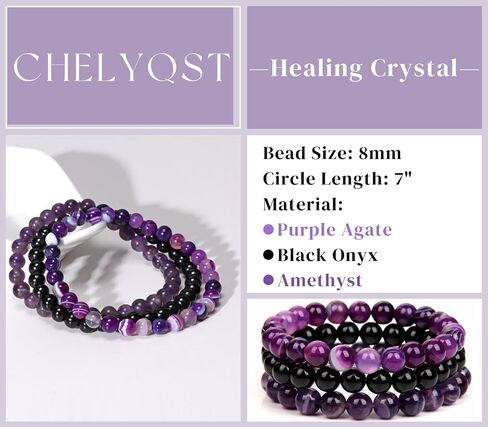3 PCS Healing Crystal Beaded Bracelets for Women,Natural Stone Beads Stretch Bracelet Jewelry Gifts in Saudi Arabia