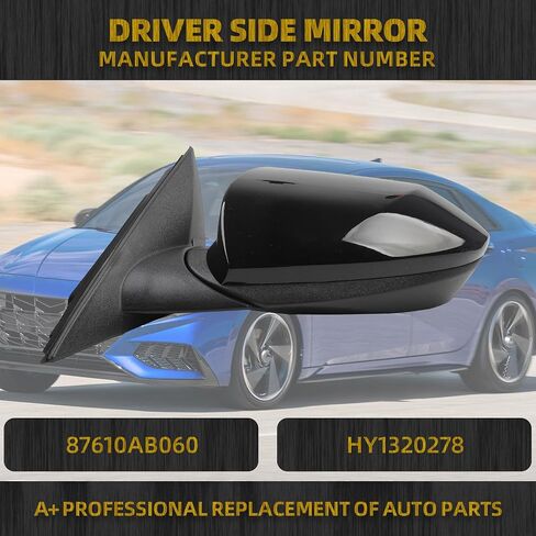 Dasbecan Left Driver Side Door Mirror Compatible with 2021-2024 Hyundai Elantra with Power Glass No-heated Blind Spot Detection(BSD) Manual Folding Black Replace# 87610AB060, HY1320278 5Pins in Saudi Arabia
