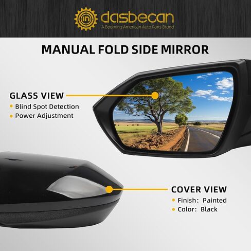 Dasbecan Left Driver Side Door Mirror Compatible with 2021-2024 Hyundai Elantra with Power Glass No-heated Blind Spot Detection(BSD) Manual Folding Black Replace# 87610AB060, HY1320278 5Pins in Saudi Arabia