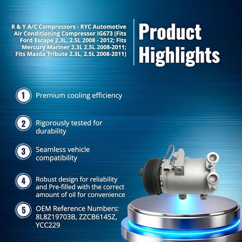 RYC Automotive Conference Compressor IG673 (Fits Ford Escape 2.3L ، 2.5L 2008 ، 2009 ، 2010 ، 2011 ، 2012 ؛ in Saudi Arabia
