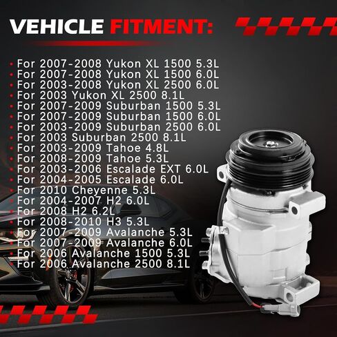 AC Compressor Fit for Escalade Silverado Suburban Tahoe GMC Sierra Yukon, 4.8L 5.3L 5.7L 6.0L 6.2L 8.1L, A/C with Clutch Replacement for 89024907 20784066 272531 4710315 4710316 10000631 in Saudi Arabia