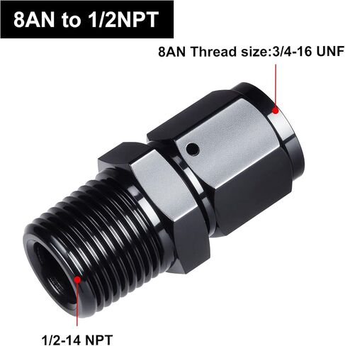 8AN Female to 1/2 NPT Male Swivel Straight Fitting Aluminum Black 2PCS in Kuwait