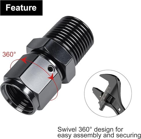 8AN Female to 1/2 NPT Male Swivel Straight Fitting Aluminum Black 2PCS in Kuwait