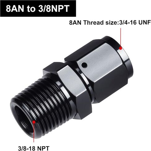 8AN Female to 1/2 NPT Male Swivel Straight Fitting Aluminum Black 2PCS in Kuwait