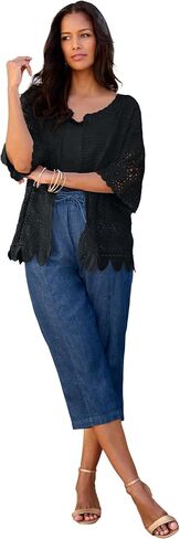 Roaman's Women's Plus Size Scallop Trim Crochet Cardigan in Saudi Arabia