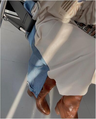 Women'S Long Ankle-Length Hoodie Sweater Casual Alphanumeric Print Patchwork Denim Loose Long-Sleeved Hoodie Dress in Saudi Arabia