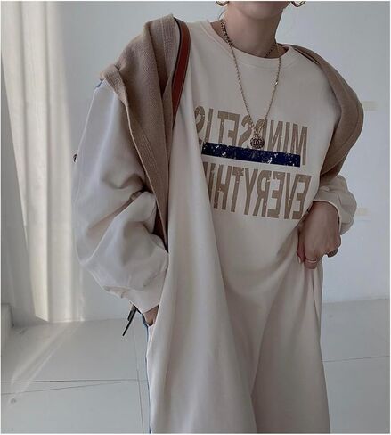 Women'S Long Ankle-Length Hoodie Sweater Casual Alphanumeric Print Patchwork Denim Loose Long-Sleeved Hoodie Dress in Saudi Arabia