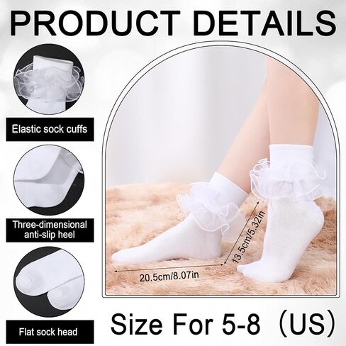 Jspupifip 4 Pairs Women Big Ruffle Socks, Cute Classic Double Lace Frilly Cotton Dress Sock for Ladies in Saudi Arabia