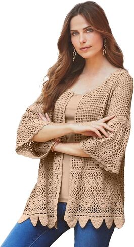 Roaman's Women's Plus Size Scallop Trim Crochet Cardigan in Saudi Arabia