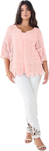 Roaman's Women's Plus Size Scallop Trim Crochet Cardigan in Saudi Arabia