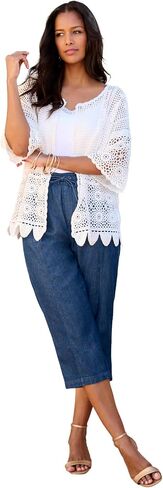 Roaman's Women's Plus Size Scallop Trim Crochet Cardigan in Saudi Arabia