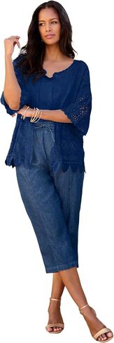 Roaman's Women's Plus Size Scallop Trim Crochet Cardigan in Saudi Arabia