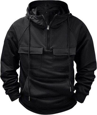 Men's Tactical Hoodies Solid Color Quarter Zip Sweatshirt Multi Pockets Jakcets Fleece Winter Warm Oversized Pullover in Saudi Arabia