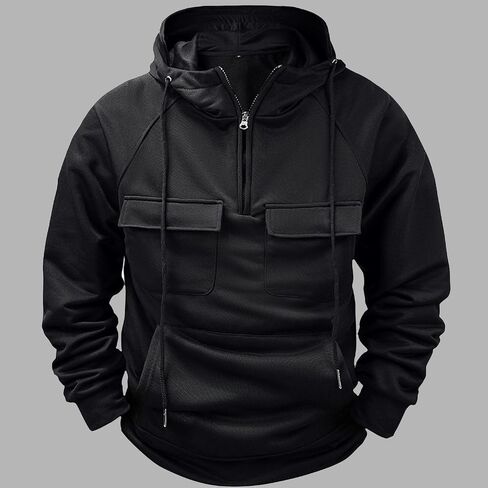 Men's Tactical Hoodies Solid Color Quarter Zip Sweatshirt Multi Pockets Jakcets Fleece Winter Warm Oversized Pullover in Saudi Arabia