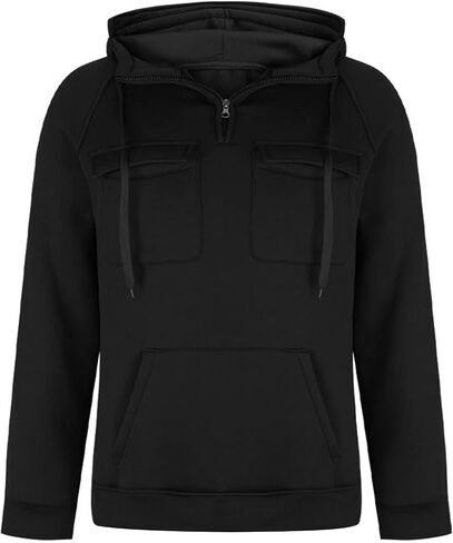 Men's Tactical Hoodies Solid Color Quarter Zip Sweatshirt Multi Pockets Jakcets Fleece Winter Warm Oversized Pullover in Saudi Arabia