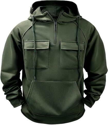 Men's Tactical Hoodies Solid Color Quarter Zip Sweatshirt Multi Pockets Jakcets Fleece Winter Warm Oversized Pullover in Saudi Arabia