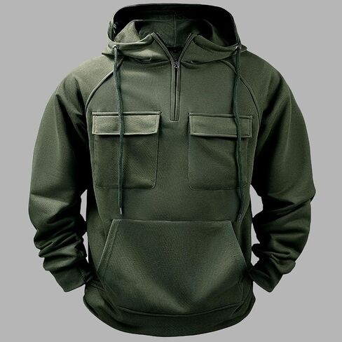 Men's Tactical Hoodies Solid Color Quarter Zip Sweatshirt Multi Pockets Jakcets Fleece Winter Warm Oversized Pullover in Saudi Arabia