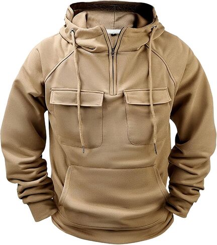 Men's Tactical Hoodies Solid Color Quarter Zip Sweatshirt Multi Pockets Jakcets Fleece Winter Warm Oversized Pullover in Saudi Arabia