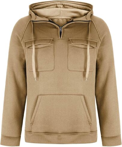 Men's Tactical Hoodies Solid Color Quarter Zip Sweatshirt Multi Pockets Jakcets Fleece Winter Warm Oversized Pullover in Saudi Arabia