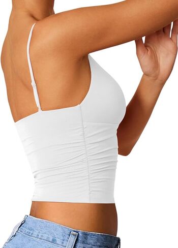 Women's Sexy Deep V Neck Wrap Ruched Side Spaghetti Straps Sleeveless Slim Fit Crop Top in Kuwait