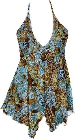 Verdusa Women's Western Paisley Tie Back Slit Halter Top Asymmetrical Flowy Tops in Saudi Arabia