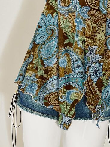 Verdusa Women's Western Paisley Tie Back Slit Halter Top Asymmetrical Flowy Tops in Saudi Arabia