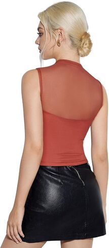 SUUKSESS Women Sexy Mesh Sheer Crop Tank Tops Sleeveless Ruched Going Out Tops in Saudi Arabia