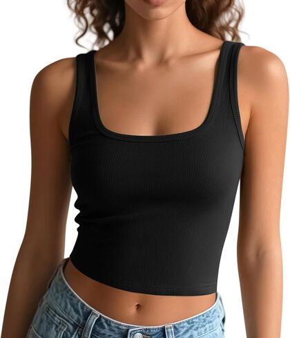 Women's Square Neck Sleeveless Tank Top Knit Ribbed Fitted Casual Basic Crop Top Shirts in Kuwait