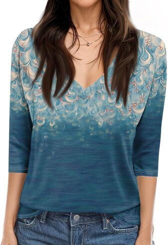 UOFOCO 3/4 Length Sleeve Womens Tops Tees Blouses Plus Size Shirts for Curvy Women 2025 Summer Fall Fasion Casual T-Shirts in Saudi Arabia