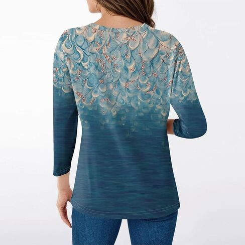UOFOCO 3/4 Length Sleeve Womens Tops Tees Blouses Plus Size Shirts for Curvy Women 2025 Summer Fall Fasion Casual T-Shirts in Saudi Arabia