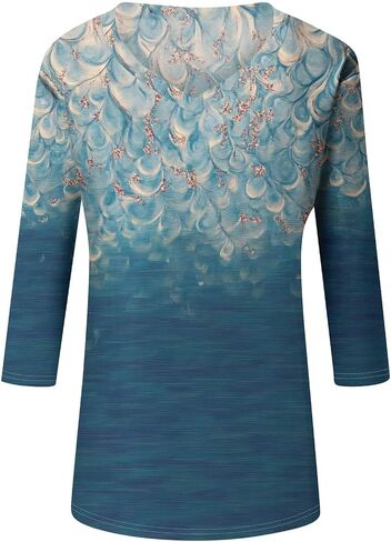 UOFOCO 3/4 Length Sleeve Womens Tops Tees Blouses Plus Size Shirts for Curvy Women 2025 Summer Fall Fasion Casual T-Shirts in Saudi Arabia