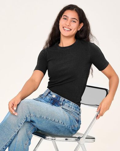 BAMBOO COOL Women's Seamless Tight T-Shirts Slim Fit Basic Ribbed Tees Short Sleeve Crew Neck Top in Saudi Arabia