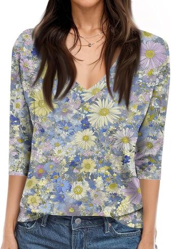 UOFOCO 3/4 Length Sleeve Womens Tops Tees Blouses Plus Size Shirts for Curvy Women 2025 Summer Fall Fasion Casual T-Shirts in Saudi Arabia