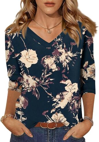 UOFOCO 3/4 Length Sleeve Womens Tops Tees Blouses Plus Size Shirts for Curvy Women 2025 Summer Fall Fasion Casual T-Shirts in Saudi Arabia