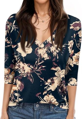 UOFOCO 3/4 Length Sleeve Womens Tops Tees Blouses Plus Size Shirts for Curvy Women 2025 Summer Fall Fasion Casual T-Shirts in Saudi Arabia