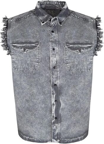 GARGOYLE BELLS Men's Sleeveless Cotton Shirts Biker Cuttoff Vest Cotton Shirt Cowboy Casual Button Down Shirt in Saudi Arabia