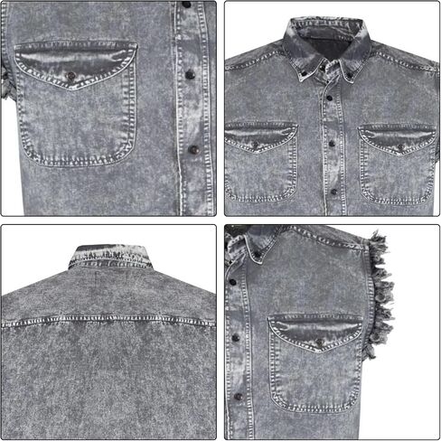 GARGOYLE BELLS Men's Sleeveless Cotton Shirts Biker Cuttoff Vest Cotton Shirt Cowboy Casual Button Down Shirt in Saudi Arabia