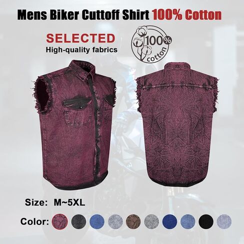 GARGOYLE BELLS Men's Sleeveless Cotton Shirts Biker Cuttoff Vest Cotton Shirt Cowboy Casual Button Down Shirt in Saudi Arabia