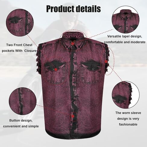 GARGOYLE BELLS Men's Sleeveless Cotton Shirts Biker Cuttoff Vest Cotton Shirt Cowboy Casual Button Down Shirt in Saudi Arabia
