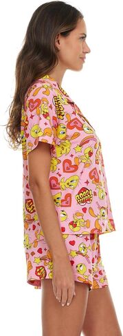 Womens Pajama Sets - 2 Piece Looney Tunes Tom and Jerry Tweety Bird Button Down Sleep Shirt and Pajama Shorts Set in Saudi Arabia