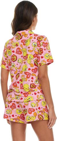 Womens Pajama Sets - 2 Piece Looney Tunes Tom and Jerry Tweety Bird Button Down Sleep Shirt and Pajama Shorts Set in Saudi Arabia