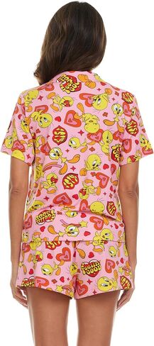 Womens Pajama Sets - 2 Piece Looney Tunes Tom and Jerry Tweety Bird Button Down Sleep Shirt and Pajama Shorts Set in Saudi Arabia