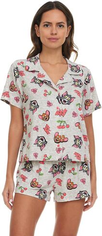 Womens Pajama Sets - 2 Piece Looney Tunes Tom and Jerry Tweety Bird Button Down Sleep Shirt and Pajama Shorts Set in Saudi Arabia