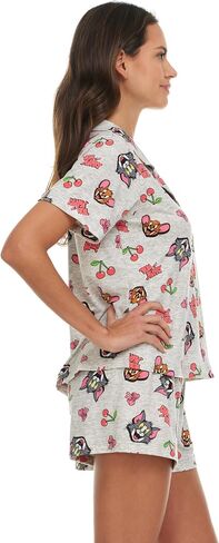 Womens Pajama Sets - 2 Piece Looney Tunes Tom and Jerry Tweety Bird Button Down Sleep Shirt and Pajama Shorts Set in Saudi Arabia